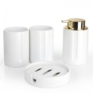 Factory Supplier Hotel Washroom White 4-Piece Soap Dispenser Soap Dish Set Bathroom Ceramic