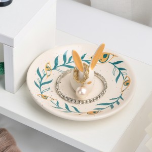 Decorative Rabbit Shape Ceramic Jewellery Stoneware Ring Dish
