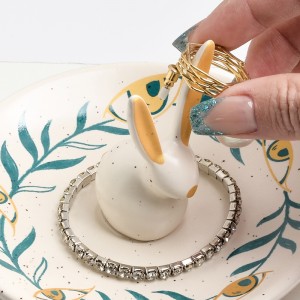 Decorative Rabbit Shape Ceramic Jewellery Stoneware Ring Dish