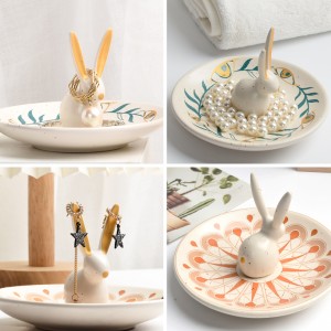 Decorative Rabbit Shape Ceramic Jewellery Stoneware Ring Dish