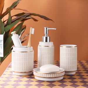 Sand Blast Bath Gift Set Ceramic Stoneware 4 Piece Bathroom Set