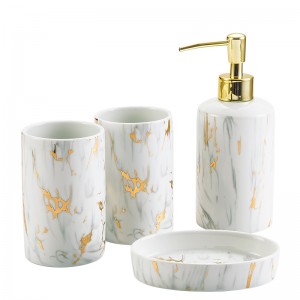 Discountable price Black Soap Dispenser Set - Gold Marble Decal Hotel Ceramic 4 Pcs Europe Simple Bathroom Accessories Set – Yongsheng