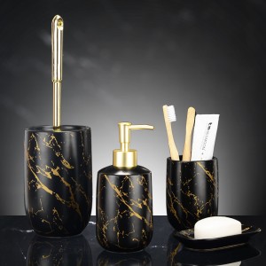 Bath Decor Black Glazed Gold Decal Ceramic Bathroom Luxury Set