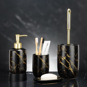 Bath Decor Black Glazed Gold Decal Ceramic Bathroom Luxury Set