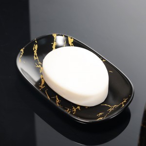 Bath Decor Black Glazed Gold Decal Ceramic Bathroom Luxury Set