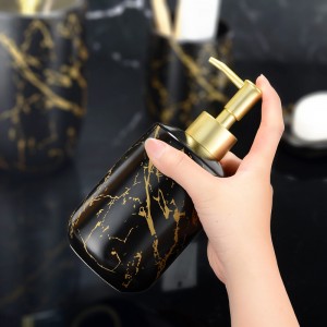 Bath Decor Black Glazed Gold Decal Ceramic Bathroom Luxury Set