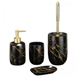 Bath Decor Black Glazed Gold Decal Ceramic Bathroom Luxury Set