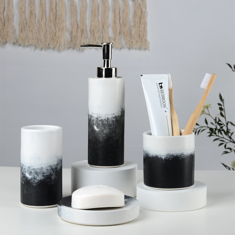 Modern Ceramic Bathroom Hand Soap Dispenser Washroom Accessories Set-1