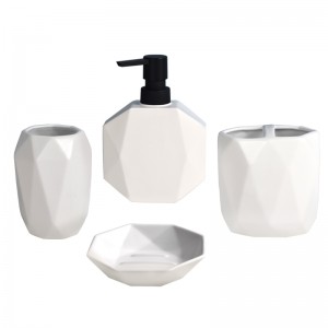 Custom Modern Ceramic Bathroom Geometric White Toothbrush Holder Soap Dispenser Set