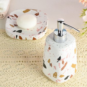 Custom Modern Square Ceramic 4 Piece Bathroom Toilet Brush Holder Toothbrush and Soap Dispenser Set