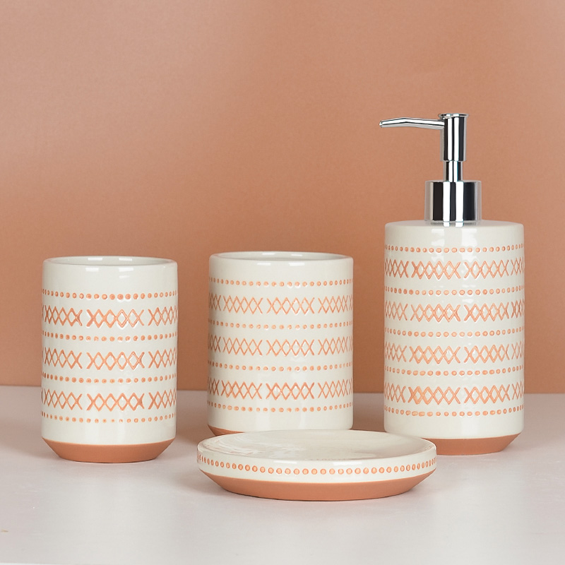 Custom Bathroom Product Modern Hand panited Round Ceramic Bath Accessories Set-1