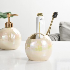 Custom OEM Round Shape Pearl Glaze Bathroom Ceramic Accessories