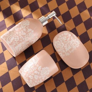 Custom Pink 3pcs Ceramic Set of Bathroom Accessories