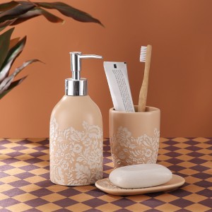 Custom Pink 3pcs Ceramic Set of Bathroom Accessories