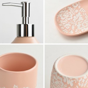 Custom Pink 3pcs Ceramic Set of Bathroom Accessories