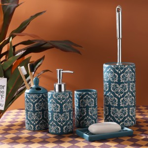 Set of 5 Sand Blast Colorful Ceramic Bathroom Set for Hotel