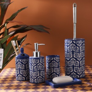 Set of 5 Sand Blast Colorful Ceramic Bathroom Set for Hotel