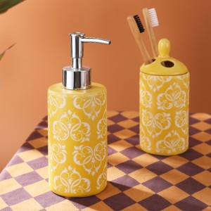 Set of 5 Sand Blast Colorful Ceramic Bathroom Set for Hotel