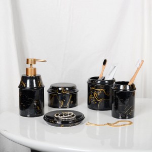 Hotel White Black Gold Decal Modern Ceramic Accessories 5-Piece Bathroom Products