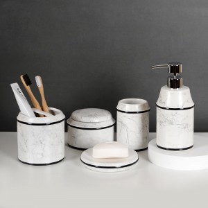 Hotel White Black Gold Decal Modern Ceramic Accessories 5-Piece Bathroom Products