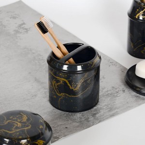 Hotel White Black Gold Decal Modern Ceramic Accessories 5-Piece Bathroom Products