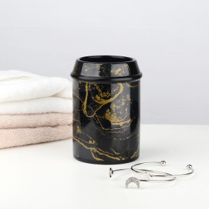 Hotel White Black Gold Decal Modern Ceramic Accessories 5-Piece Bathroom Products