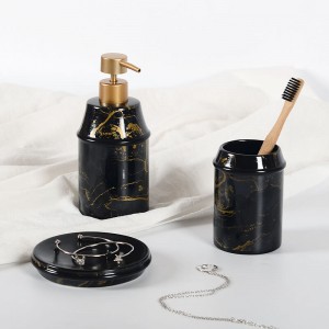 Hotel White Black Gold Decal Modern Ceramic Accessories 5-Piece Bathroom Products