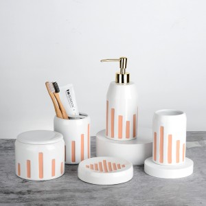 Hotel Glazed Modern ODM Bathroom Fittings Pink Ceramic 5-Piece Bathroom Accessories