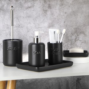 ODM Black Glazed Modern Ceramic Hotel Bathroom Tray Set