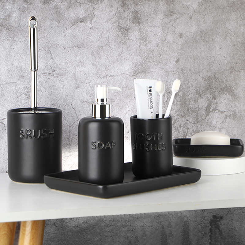 Manufacturer ODM Black Glazed Modern Ceramic Hotel Bathroom Tray Set-1