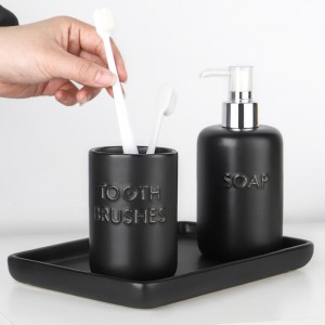 ODM Black Glazed Modern Ceramic Hotel Bathroom Tray Set