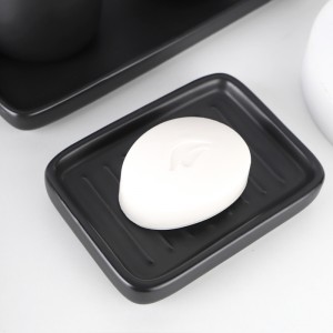 ODM Black Glazed Modern Ceramic Hotel Bathroom Tray Set