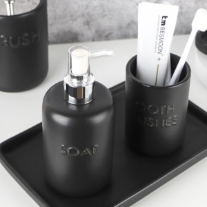 ODM Black Glazed Modern Ceramic Hotel Bathroom Tray Set