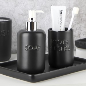 ODM Black Glazed Modern Ceramic Hotel Bathroom Tray Set