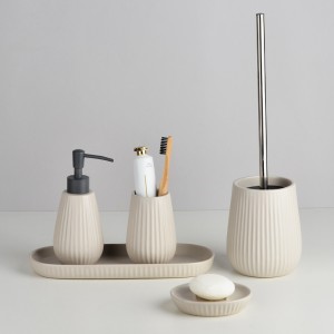 China Factory Modern Ceramic Elegant Custom ODM Bathroom Soap Dispenser Set with Tray