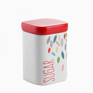 China Supplier Colorful Leaves Decal Food Storage Jars Cookie Jar Sugar Tea Canisters Set Ceramic
