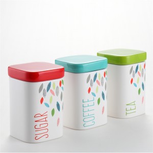 China Supplier Colorful Leaves Decal Food Storage Jars Cookie Jar Sugar Tea Canisters Set Ceramic
