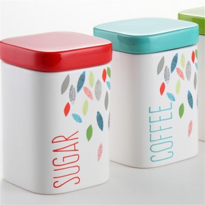 China Supplier Colorful Leaves Decal Food Storage Jars Cookie Jar Sugar Tea Canisters Set Ceramic