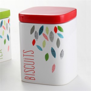 China Supplier Colorful Leaves Decal Food Storage Jars Cookie Jar Sugar Tea Canisters Set Ceramic
