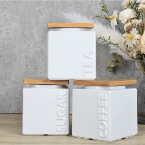 Amazon Top Seller Square Ceramic Set Tea Sugar Coffee Storage Canisters for Kitchen Counter