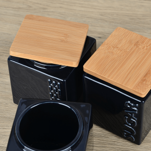 Amazon Top Seller Square Ceramic Set Tea Sugar Coffee Storage Canisters for Kitchen Counter