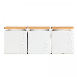 Amazon Top Seller Square Ceramic Set Tea Sugar Coffee Storage Canisters for Kitchen Counter