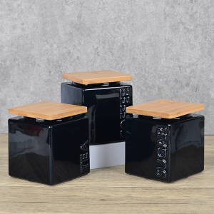 Amazon Top Seller Square Ceramic Set Tea Sugar Coffee Storage Canisters for Kitchen Counter