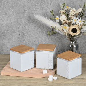 Amazon Top Seller Square Ceramic Set Tea Sugar Coffee Storage Canisters for Kitchen Counter