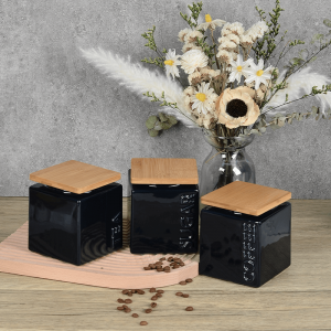 Amazon Top Seller Square Ceramic Set Tea Sugar Coffee Storage Canisters for Kitchen Counter