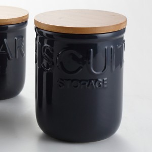 Ceramic Black 3pcs Unique Canister Sets with Wooden Lid