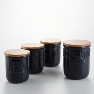 Ceramic Black 3pcs Unique Canister Sets with Wooden Lid