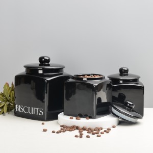 Kitchen Accessories Glazed Square Ceramic Tea Sugar Coffee Food Storage Jar with Lid