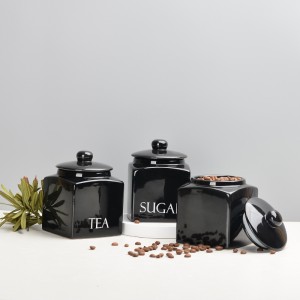 Kitchen Accessories Glazed Square Ceramic Tea Sugar Coffee Food Storage Jar with Lid