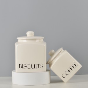 Kitchen Accessories Glazed Square Ceramic Tea Sugar Coffee Food Storage Jar with Lid